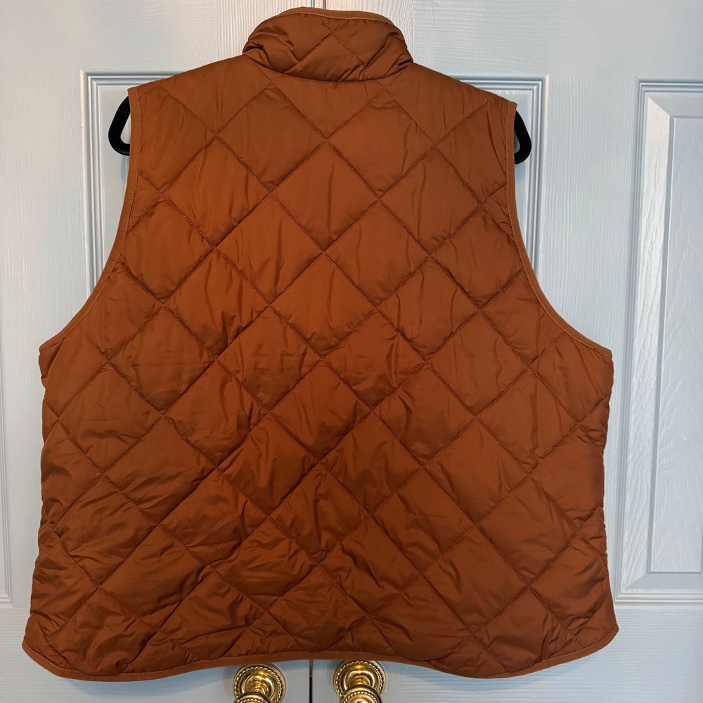 J.Crew Quilted Vest Womens 2X Brown Sleeveless Puffer Pockets Gold Zip EUC - Picture 2 of 6
